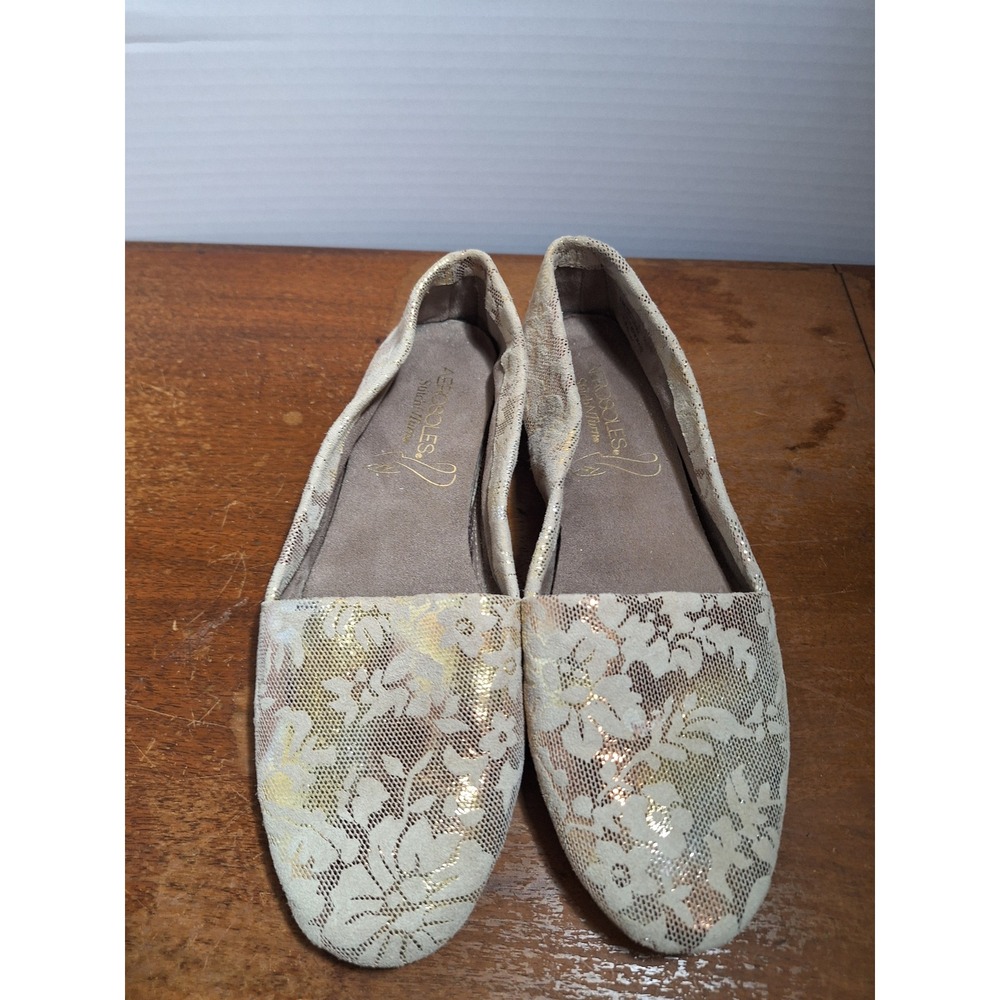 Aerosoles Softee Floral Lace Metallic Gold Ballet Flats Womens Size 8M